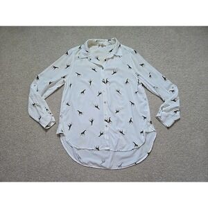 Jane and Delancey White Button Down Flowy Top Giraffe Size Large